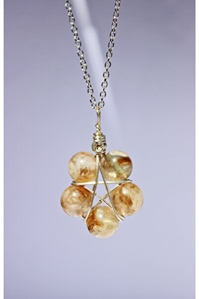 Mıçı takı silver قلادة سيترين مصنوعة يدويًا مع رمز حماية من الحجر الطبيعي