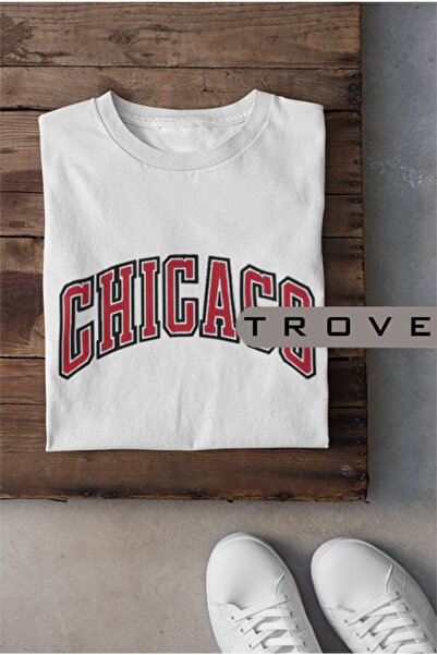 TROVE Unisex Femei Bărbați Chicago Printed Negru Alb 100% Bumbac Design Tricou