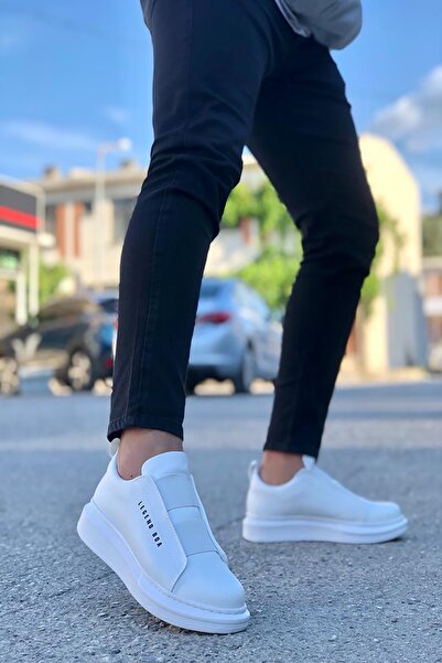 Mida Shoes White Men's Shoes - Thick High Sole, Double Band