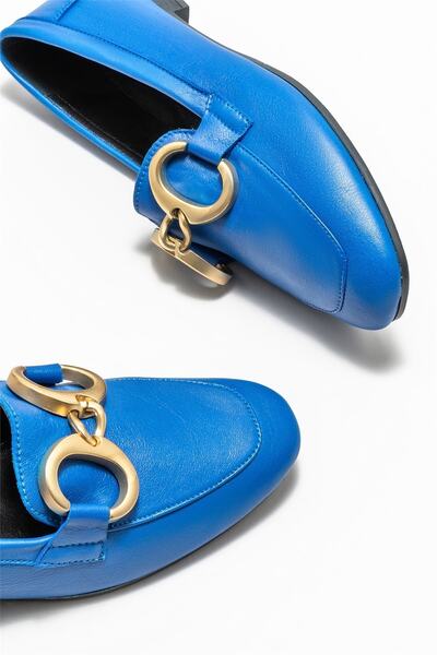 Elle Shoes Mavi Deri Kadın Loafer