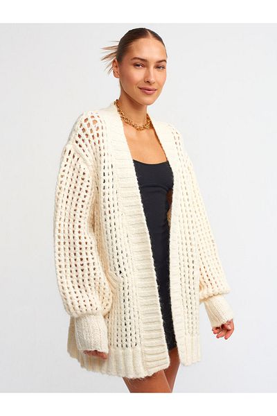 Dilvin 60165 Openwork Pattern Knitwear Cardigan