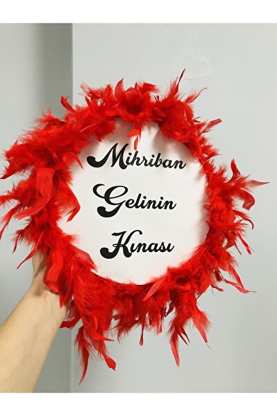 Roseart Kırmızı Tüylü Gelin Sünnet Annesi Kına Tefi 28 Cm Emitasyon Tef
