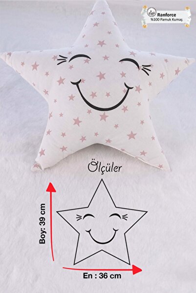 Umaybebek Bebek Çocuk Odası Yıldız Yastık, Dekoratif Yastık Gri Yıldızlı