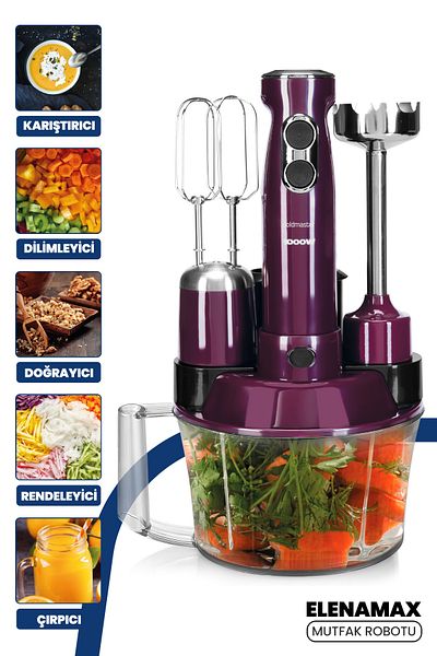 GOLDMASTER Purple Elenamax - 1000 Watt 5 in 1 Robot Column 100% Copper Motor Multi Blender Set