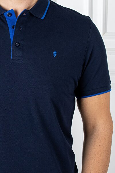 San&Fa Μπλουζάκι με γιακά Polo με κουμπί Navy Blue