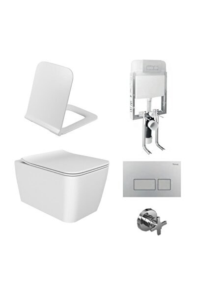 Turkuaz Hera Rimless Asma Klozet Yavaş Kapanır Slim Kapak -gömme Rezervuar Ta...