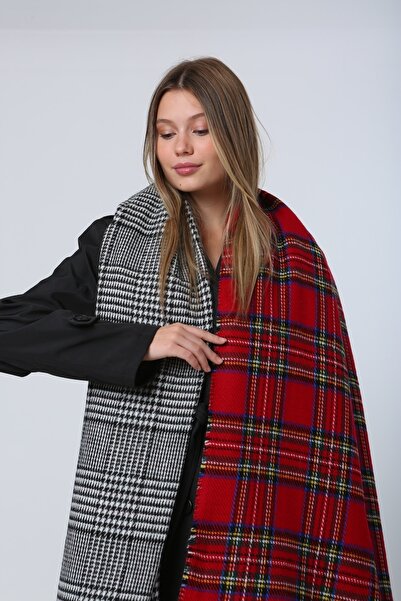 BALIENTE Women's Shawl - Red, Double Sided Plaid Pattern