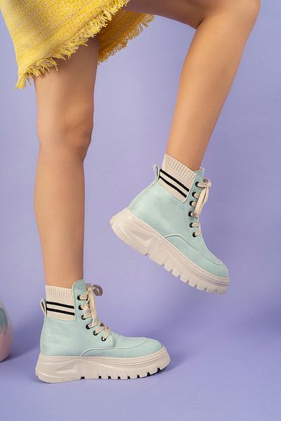 PASSAGE SHOES 5072 Γυναικείες πλεκτές μπότες με κορδόνια με λεπτομέρειες