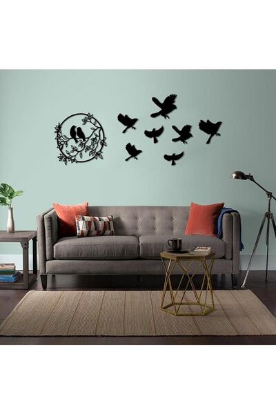 10kdekor 10k Dekor Modern Serçe 7 Kuş Ahşap Dekoratif Duvar Süsü 46846856