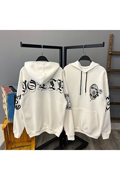 kargasa The Cool Deer Rose in Mouth Printed Unisex Black and White Hooded Swe...