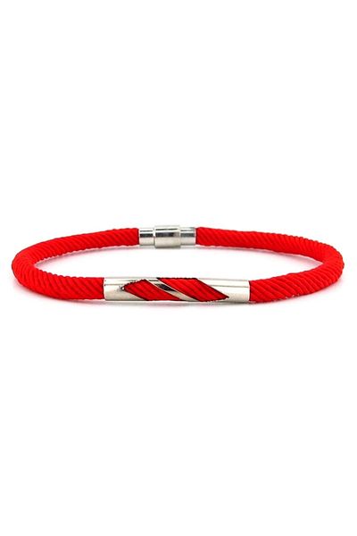 Solfera Red Knitted String Metal Notch Magnet Men's Bracelet M027g