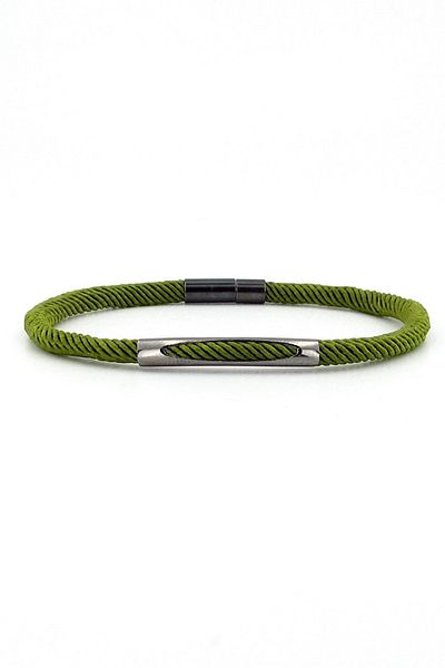 Solfera Pistachio Green Knitted Rope Anthracite Metal Magnet Men's Bracelet M028n