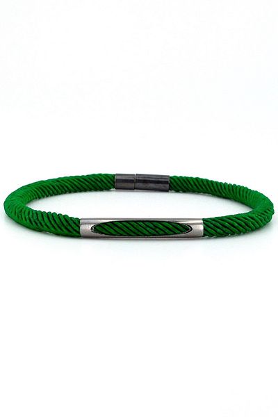 Solfera Green Knitted String Anthracite Metal Magnet Men's Bracelet M028g