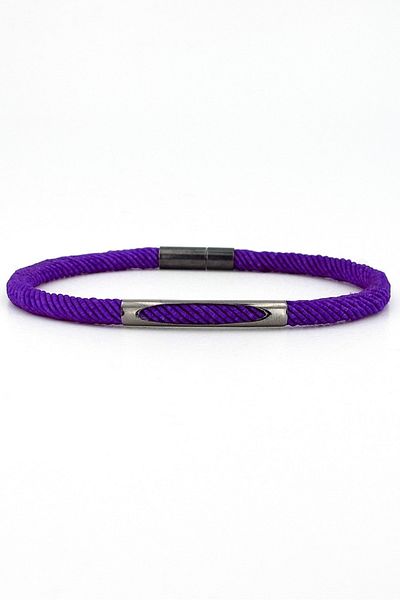 Solfera Purple Knitted String Anthracite Metal Magnet Men's Bracelet M028m