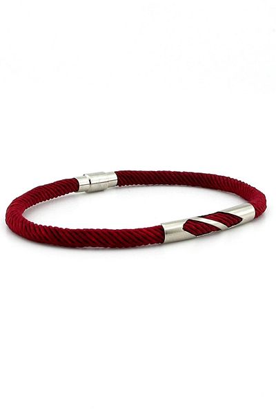 Solfera Claret Red Knitted String Metal Notch Magnet Men's Bracelet M027j