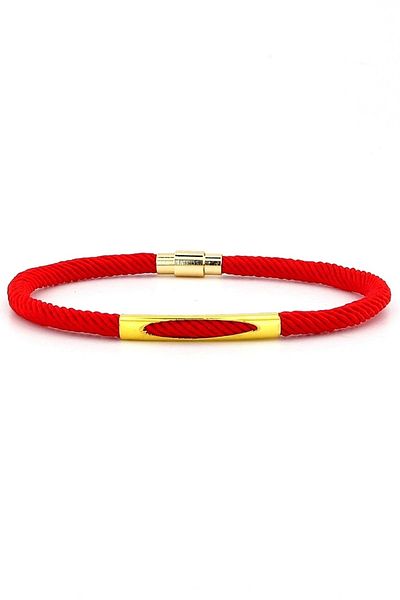 Solfera Red Knitted String Yellow Metal Magnet Men's Bracelet M026f