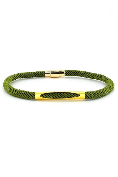 Solfera Pistachio Green Knitted Rope Yellow Metal Magnet Men's Bracelet M026k