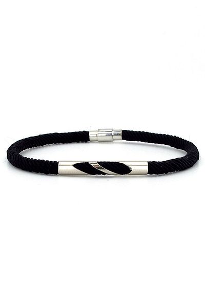Solfera Black Knitted String Metal Notch Magnet Men's Bracelet M027a
