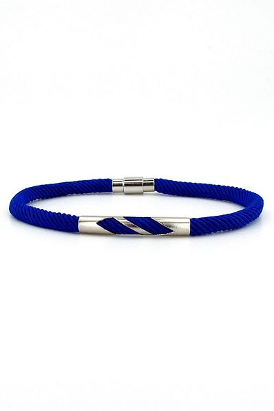Solfera Saks Blue Knitted String Metal Notch Magnet Men's Bracelet M027n