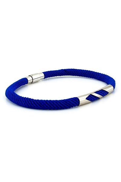 Solfera Saks Blue Knitted String Metal Notch Magnet Men's Bracelet M027n