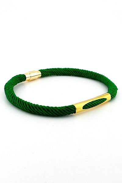 Solfera Green Knitted String Yellow Metal Magnet Men's Bracelet M026h