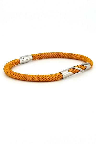 Solfera Mustard Yellow Knitted Rope Metal Notch Magnet Men's Bracelet M027k