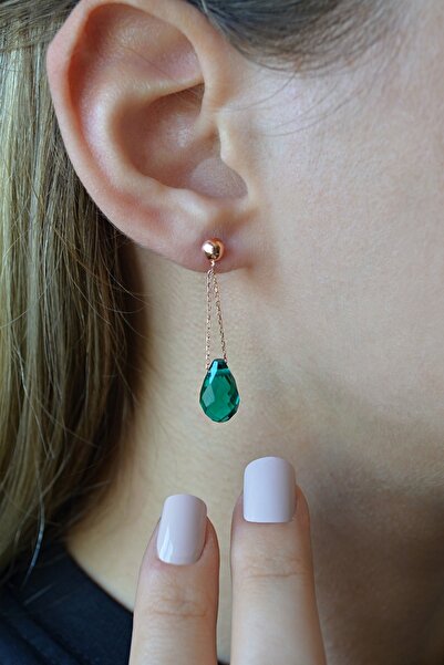 Argentum Concept 925 Ayar Gümüş Sallantılı Yeşil Kristal Küpe - 12108200