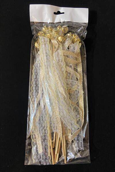 ZEYMERADE Beyaz Gold Çubuk Zil Nedime Gelin Kına Tefi, Kurdele Süslemeli 10 Adet