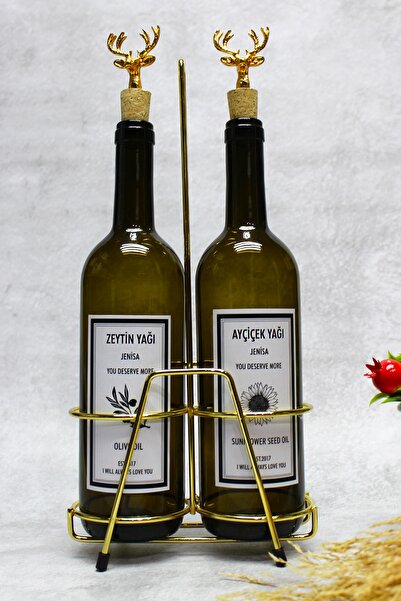 Jenisa 2 Adet Geyik Figürlü Akıtmaz Mantar Tıpalı 750ml Yağlık Yağdanlık Ve A...