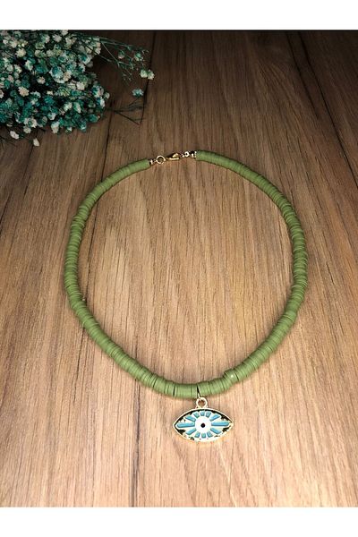 Stoneday Big Eye Pendant Green Color Fimo Special Design Necklace (PASTEL COLOR)