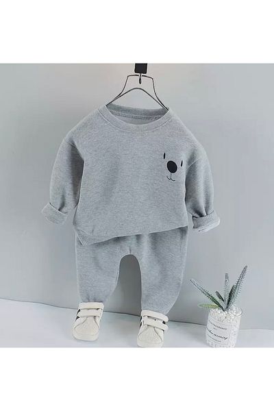 KİDS FACE Special Design Crew Neck Cute Face Printed Oversize Boy's Tracksuit Set