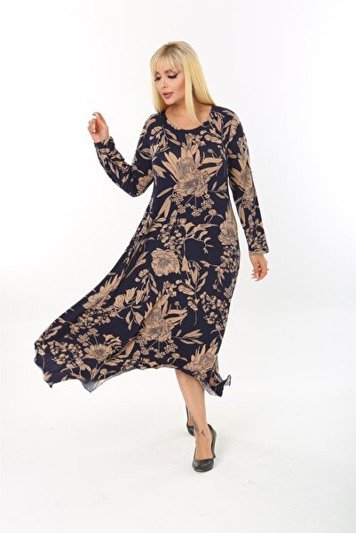 Mami Φόρεμα από ύφασμα βισκόζης με μακρυμάνικο ασύμμετρο κομμένο σε μπλε ναυτικό σχέδιο