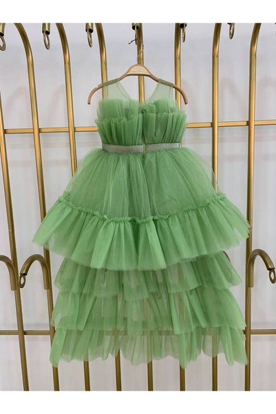 shopland Children's Tutu Skirted Fluffy Princess Model Luxury Tutu Body Ribbon Belt Evening Dress