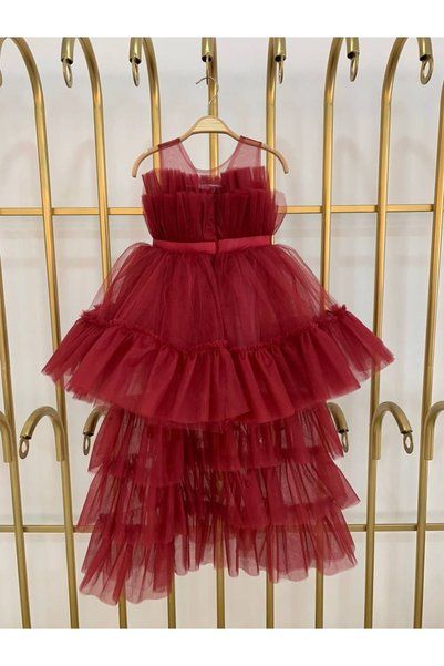 shopland Girl's Tailed Fluffy Princess Model Luxury Tutu Skirt Tutu Body Ribbon Belt Evening Dress
