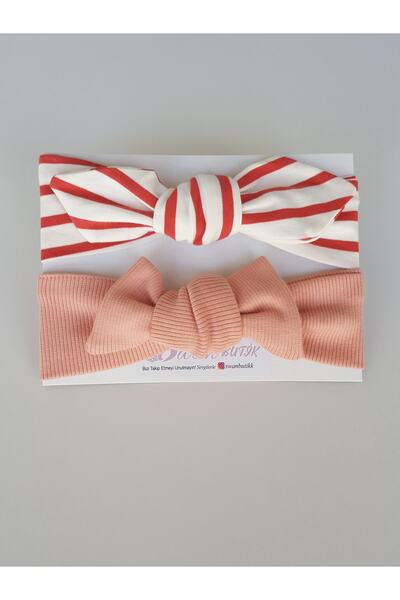 swan butik Set de 2 catarame bandana pentru fetiță, cu dungi și nervuri de piersică