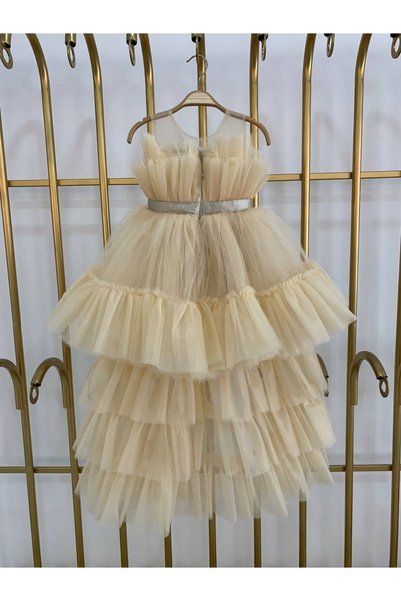 shopland Tutu Skirt Fluffy Princess Model Luxury Girl's Ribbon Belt Evening Dress