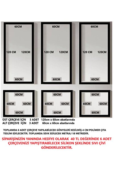 ANKARA KARTONPİYER Dekoratif Boyanabilir 4 Cm Duvar Çıtası 6 Adet Hazır Kesimli Çerçeve Paketi