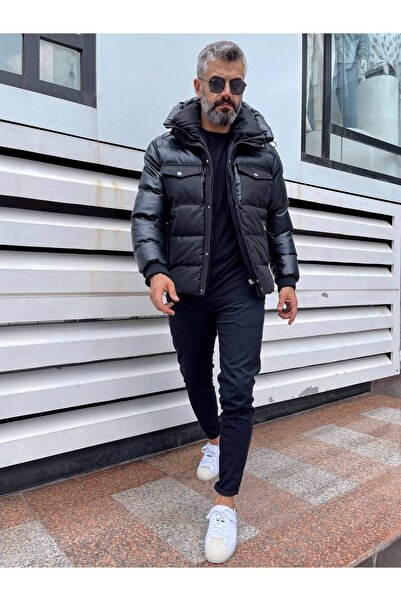 Çnru Hooded Waterproof Thick Coat with 4 Pockets on the Front, Below the Wais...