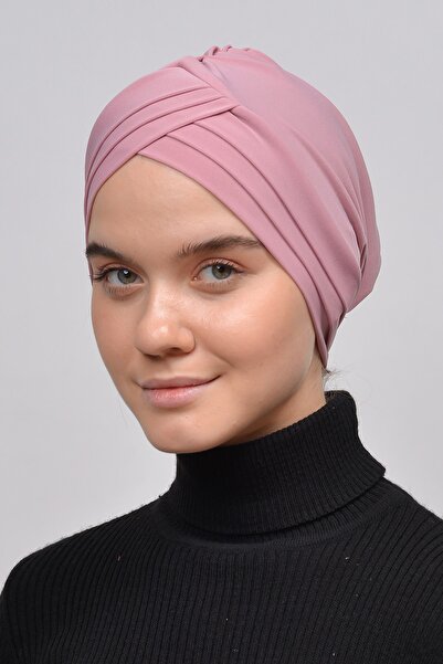 Altobeh Three-Band Cross External Hijab Cap Ready Turban-Dark Pink
