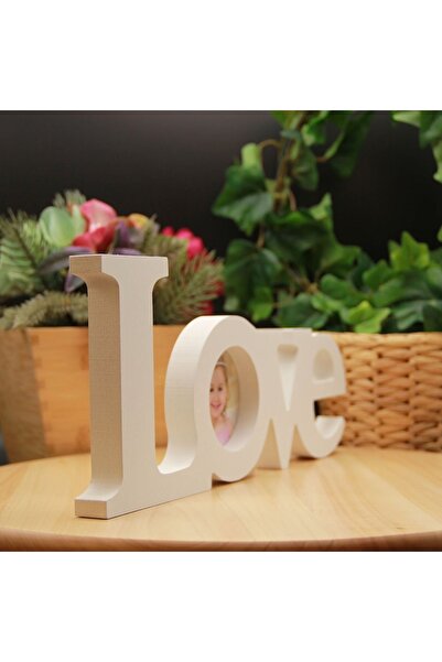 HEDİYEBİZİZ Wooden White Frame with Love Writing