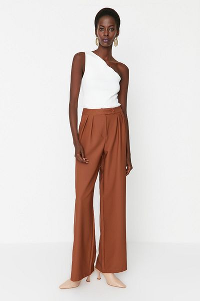Trendyol Collection Braune Webhose mit weitem Bein und hoher Taille TWOAW22PL0066