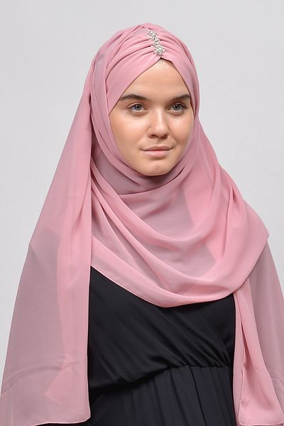 Altobeh Κομψό Stone Draped Ready Practical Chiffon Hijab Shawl-ανοιχτό ροζ