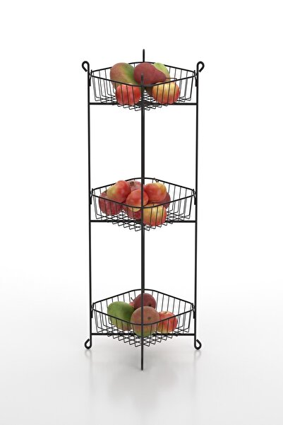 Tekno-tel Teknotel 3 Katlı Sebzelik Çok Amaçlı Metal Sepet Mat Siyah Mg014