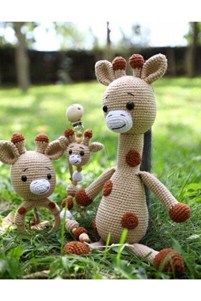 Zey's Amigurumi Amigurumi Zürafa Uyku Arkadaşı Emzik Zinciri Çıngırak Set