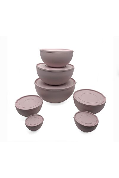 Melkan Home Round Bowl with Lid Set of 7 Powder Color