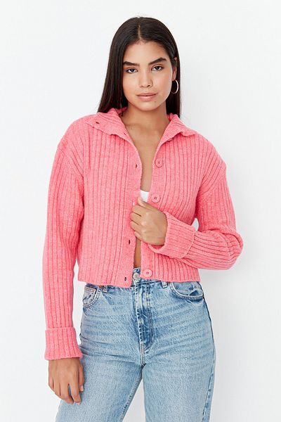 Trendyol Collection Pink Crop Soft Textured Stand Collar Knitwear Cardigan TWOAW22HI0174