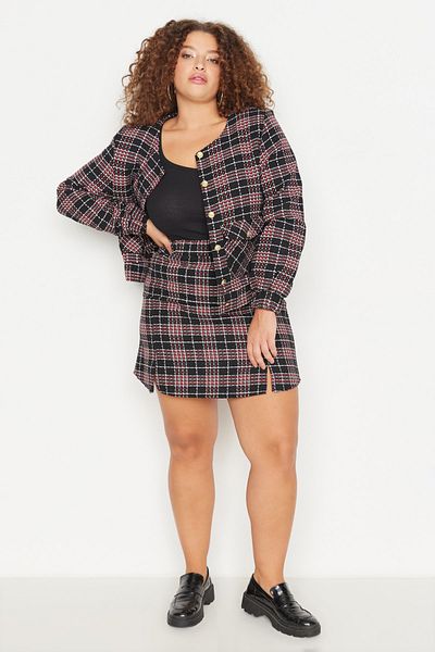 Trendyol Curve Kockás mintás Tweed szoknya