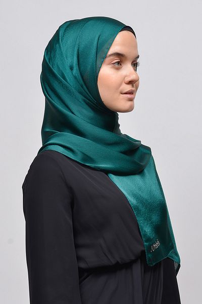 Altobeh Janjan Shiny Satin Textured Hijab βραδινό φόρεμα σιφόν σάλι-πράσινο