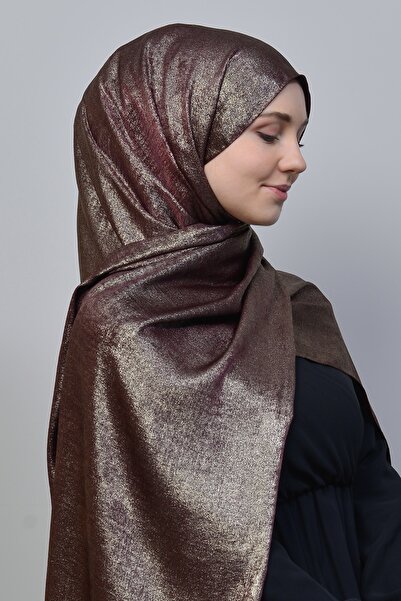 Altobeh Double Color Shiny Glitter Illuminated Princess Hijab Shawl Cotton Dark Burgundy - Silver