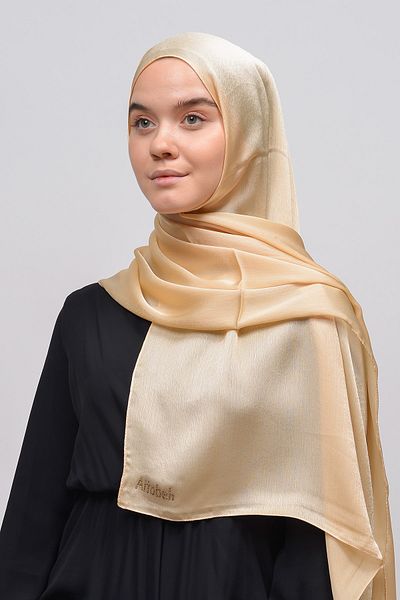 Altobeh Janjan Shiny Satin Textured Hijab βραδινό φόρεμα σιφόν σάλι-χρυσό